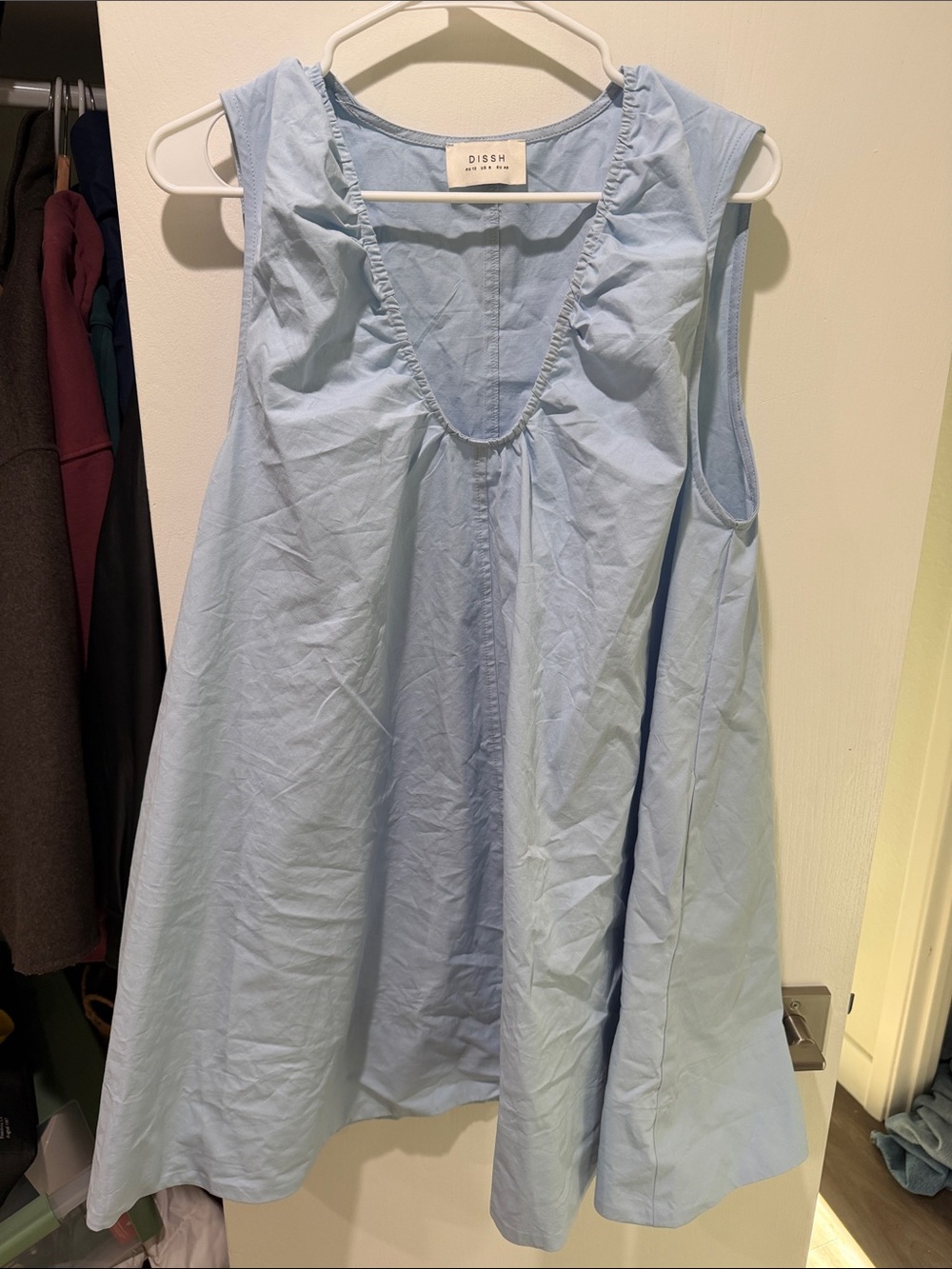 DISSH Light Blue Ruffle Trim V-Neck Swing Dress